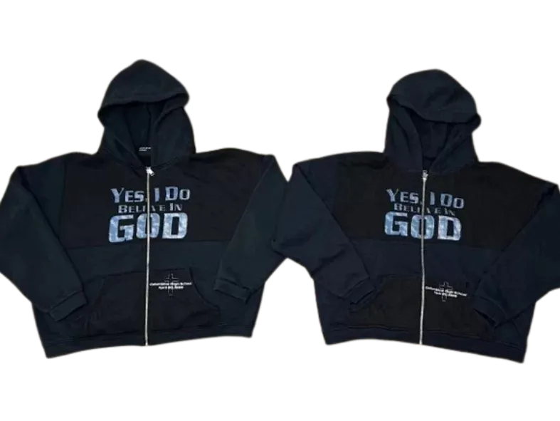 Erd Yes I Believe In God Patchwork Zip Up