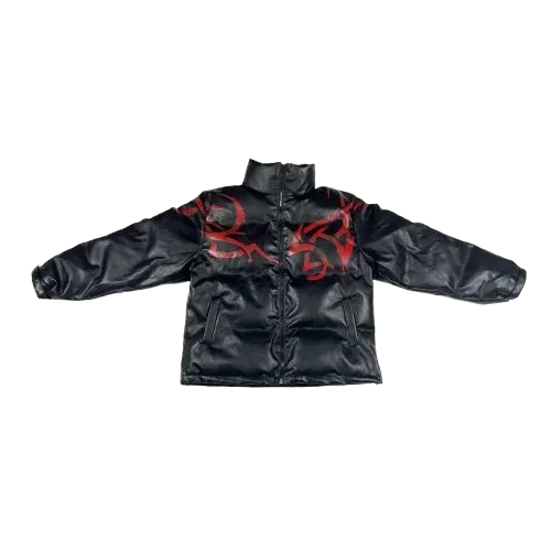 Rabbit B Black Leather Graffiti Puffer