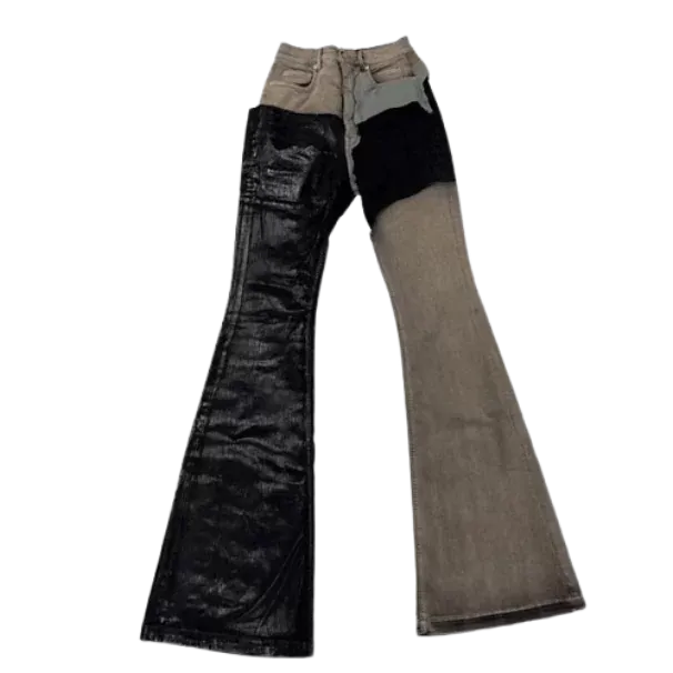 Rick owens flared asymmetrical patchwork jeans
